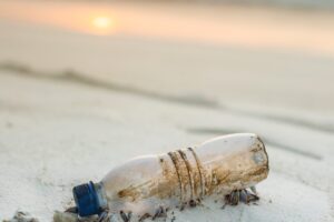 clear plastic bottle beside beach