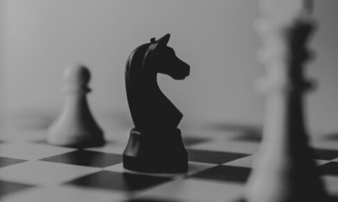 black horse chess piece near roque chess piece