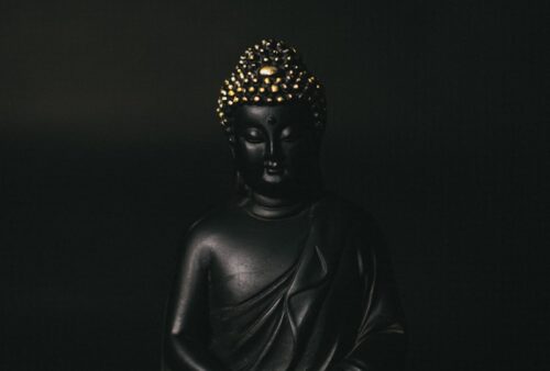 black gautama buddha statue in black background